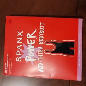SPANX Power Mid-Thigh Bodysuit 1X Black New In Pkg